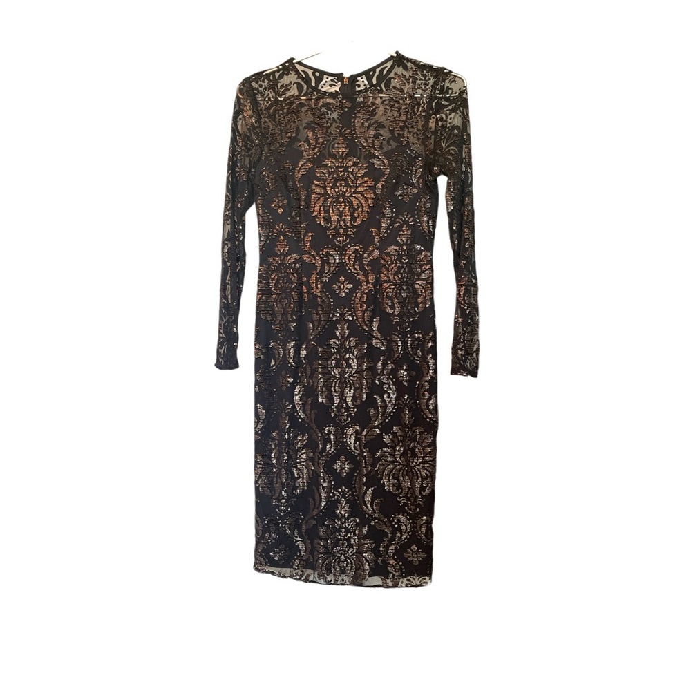 ADRIANNA PAPELL Women's Foiled Velvet Burnout Black Bronze Dress